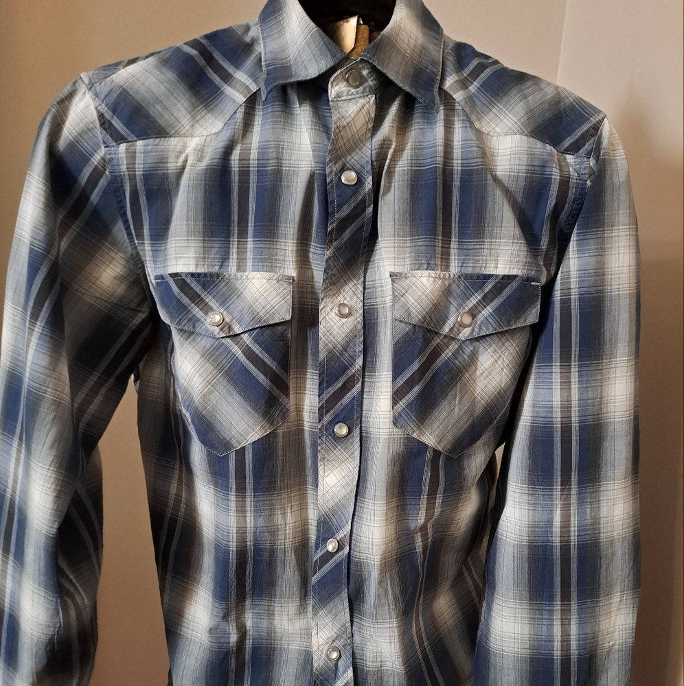 Mens Vintage Banana Republic Blue Plaid Shirt Slimfit Medium
